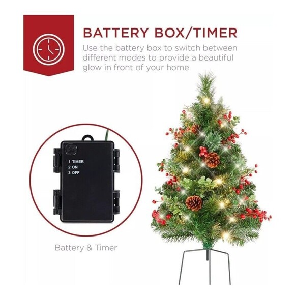 Set of 2 22” Outdoor Pathway Christmas Trees, Battery Operated Pre-Lit Holida - Picture 7 of 12
